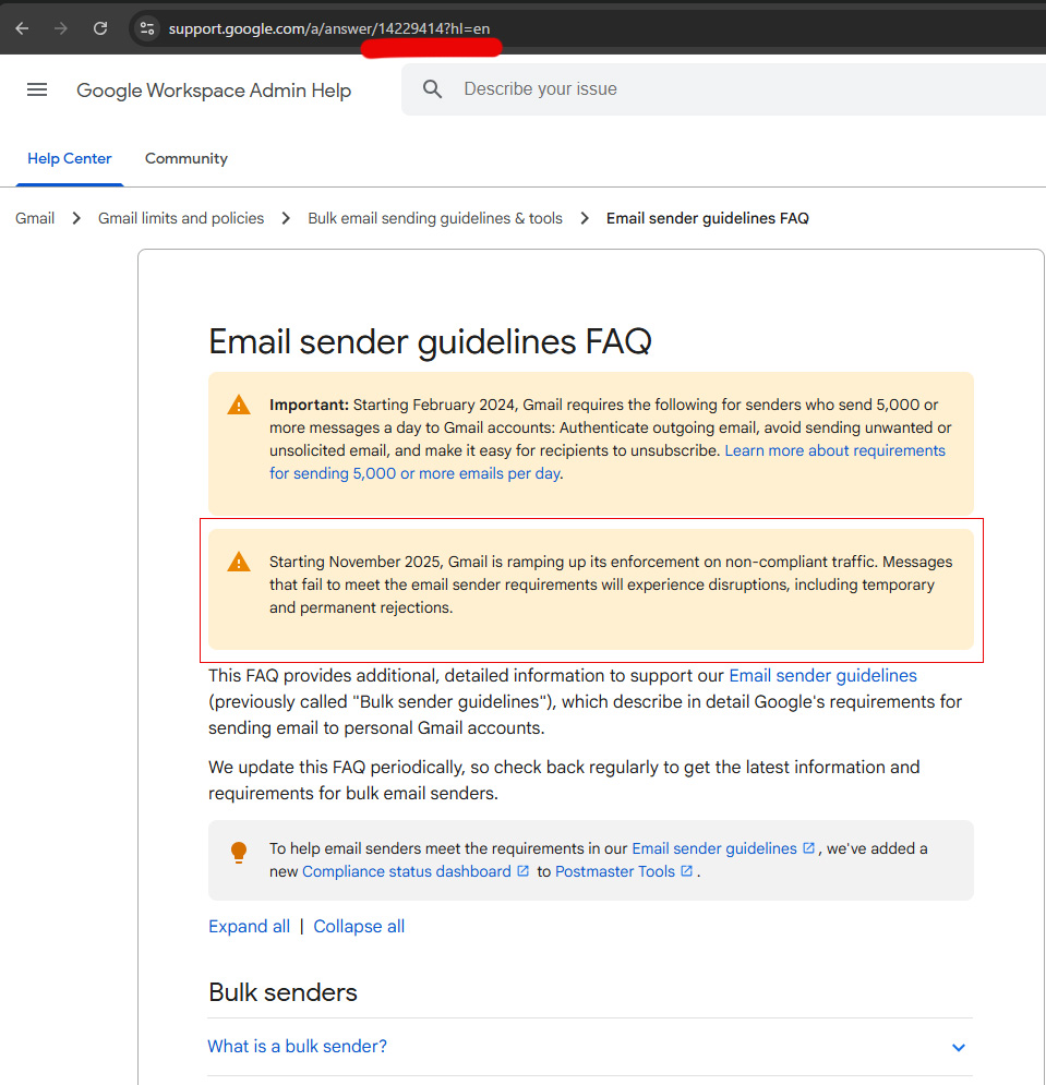 Googleメール送信ガイドラインFAQの更新に関するイメージ